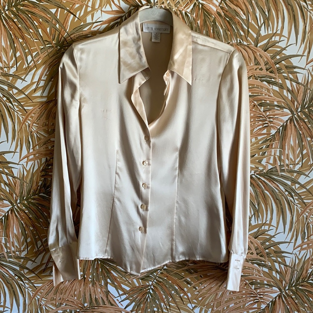Vintage Petite Sophisticate Cream Silk Blouse